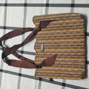 Longaberger Tote Bag Ribbon Straps Green Yellow Blue Pink Stripes